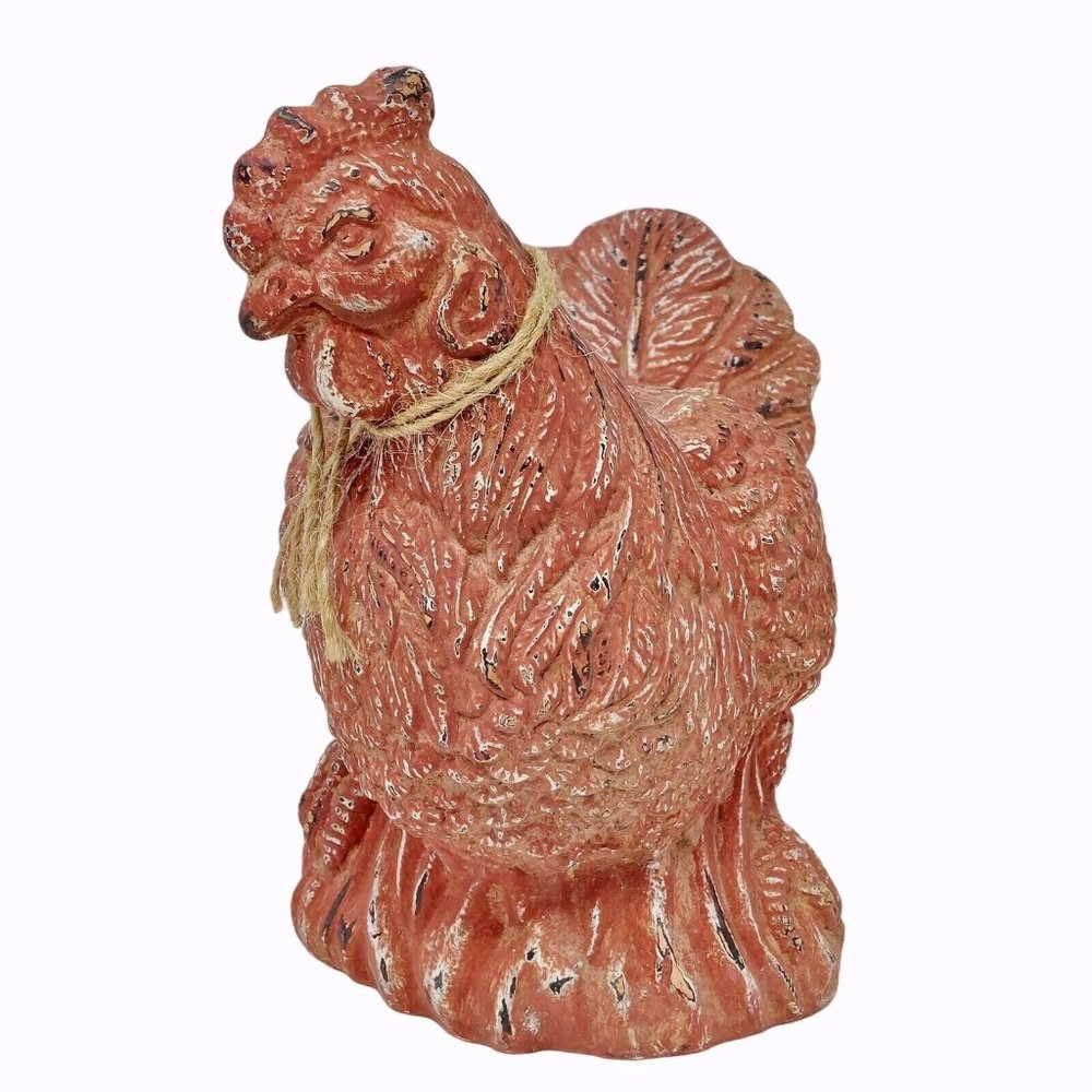 Figurine Chicken Rooster Red Distressed Ceramic Farmhouse Vintage Decor 8" Tall - Picture 4 of 9
